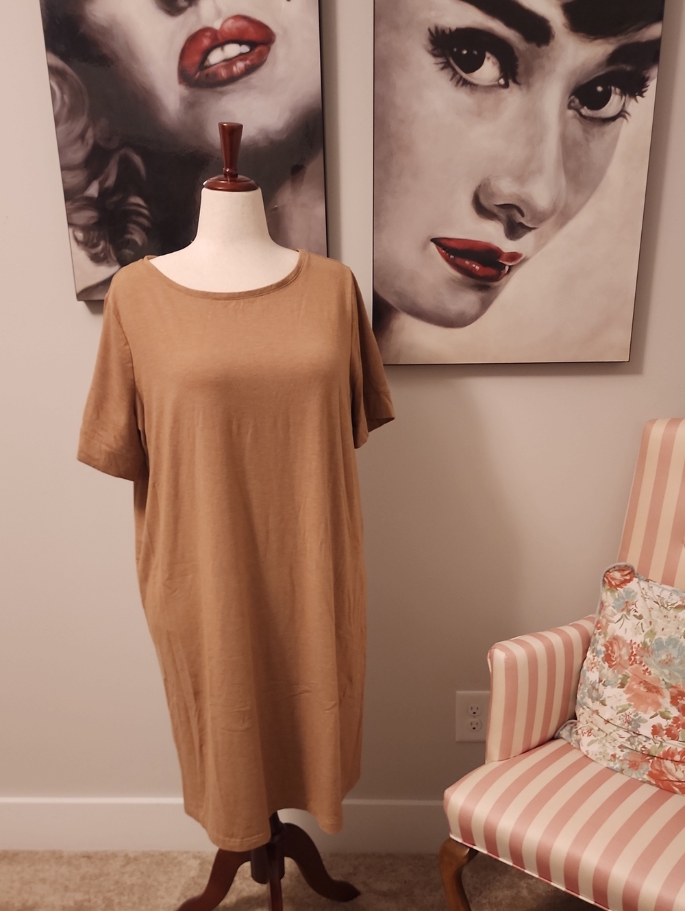 Lands' End Short Sleeve Nightgown Sleep Shirt in Camel Brown 1X Oversized